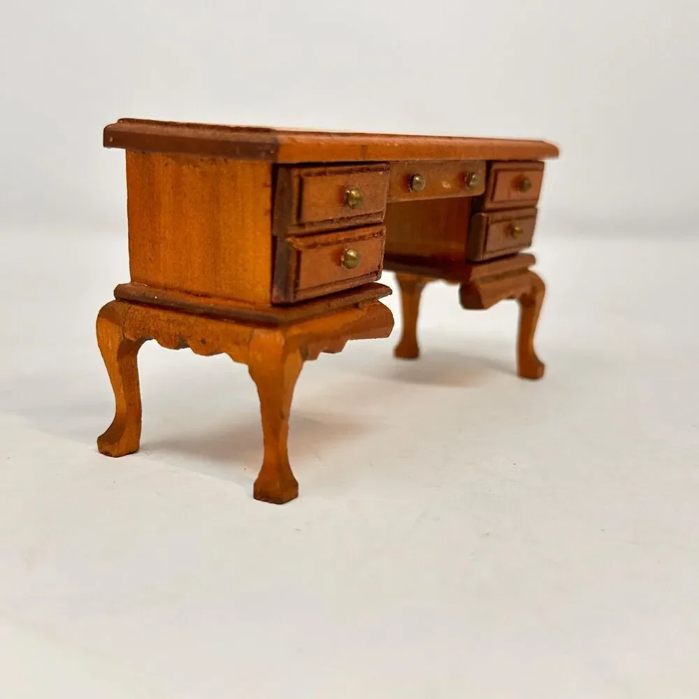 Vintage Miniature Wood Desk 1:12 Scale Dollhouse Executive Office Furniture